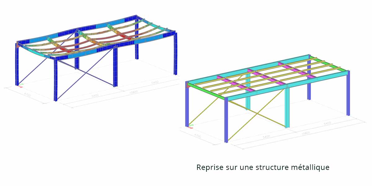 Projets de Parabole Concept : Plan de plancher déformé suite à un incendie et de la structure métallique conçue par Parabole Concept et son ingénieur structure pour le consolider et le renforcer